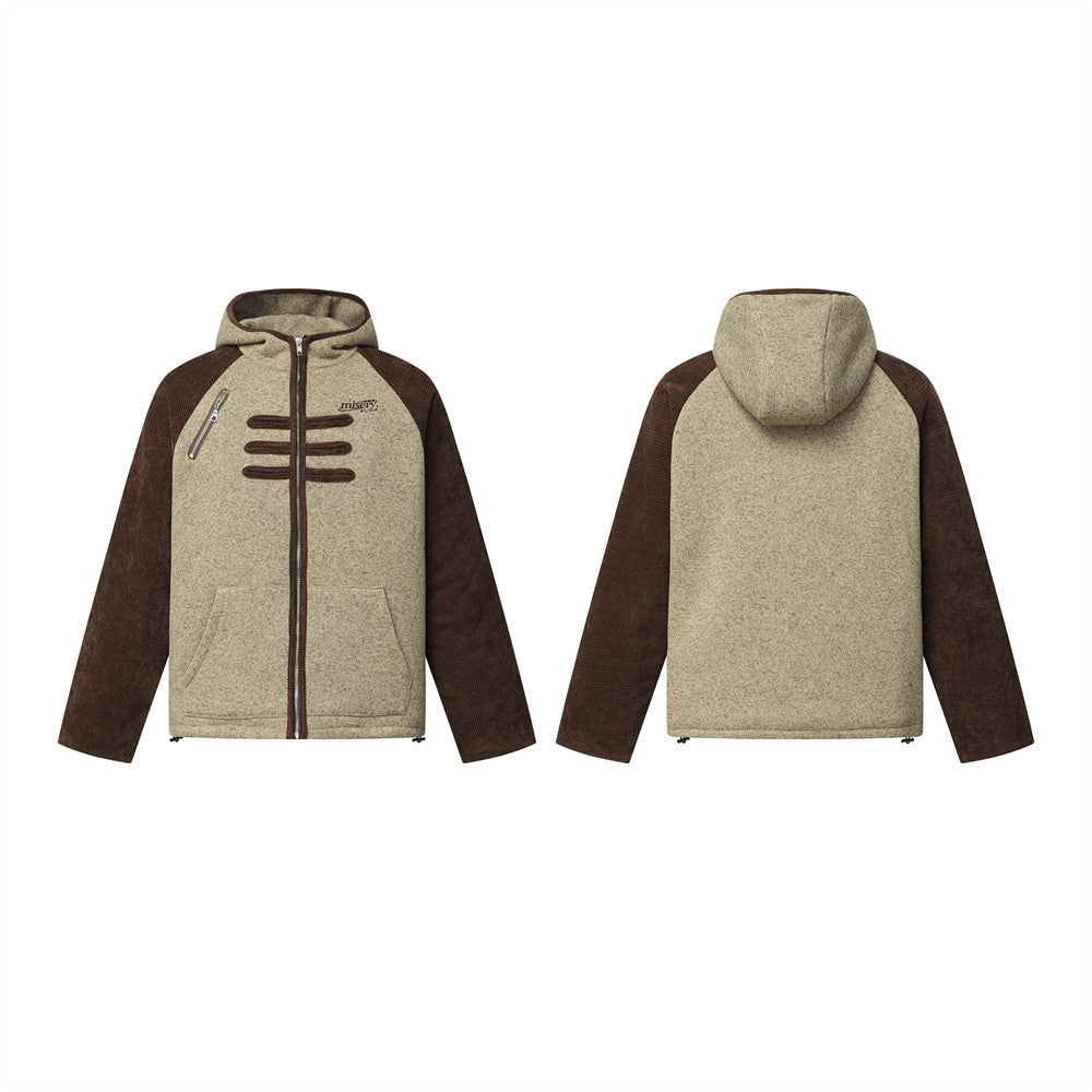 Veste hoodie zippée matelassée à manches raglan color block – Kaki et marron