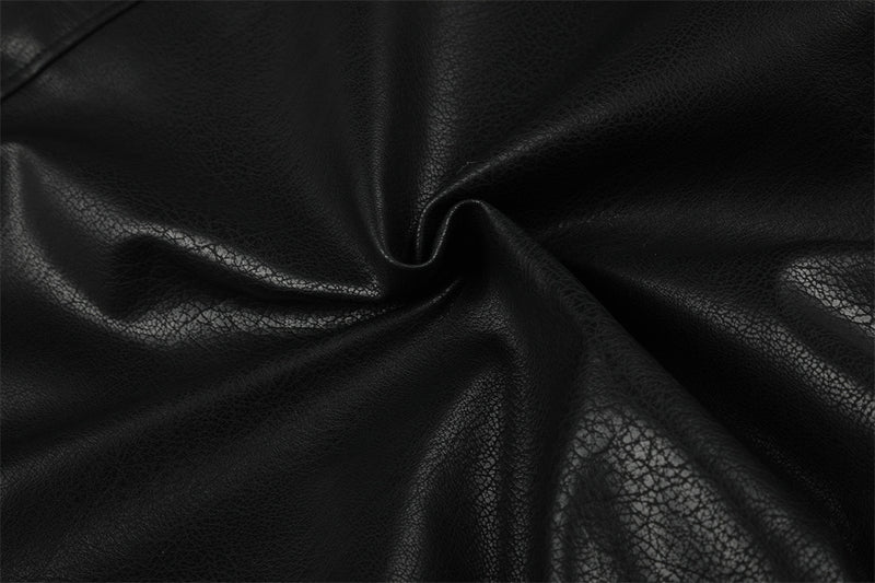 Men's Faux Leather Bomber Jacket with Diagonal Zip & Faux Fur Collar