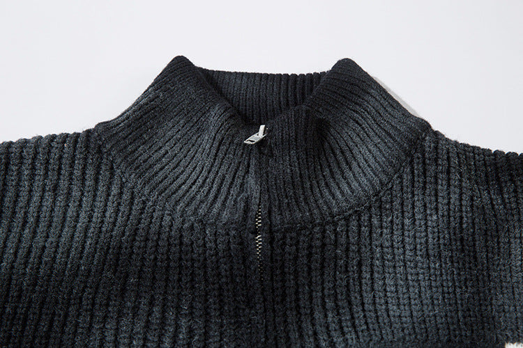 Veste-pull zippée en maille jacquard croix gothique – Col montant médiéval sombre