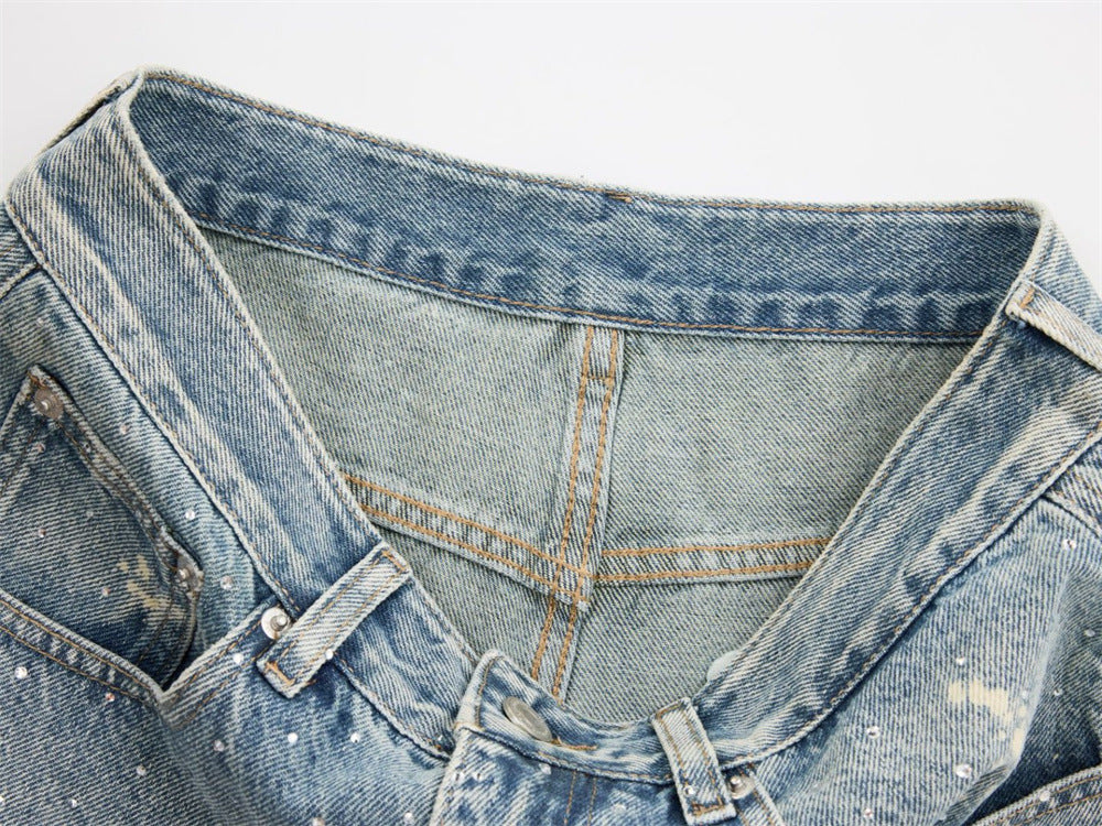 Wide-Leg Paint Splatter Jeans – Men's High-Street Light Blue Washed Denim