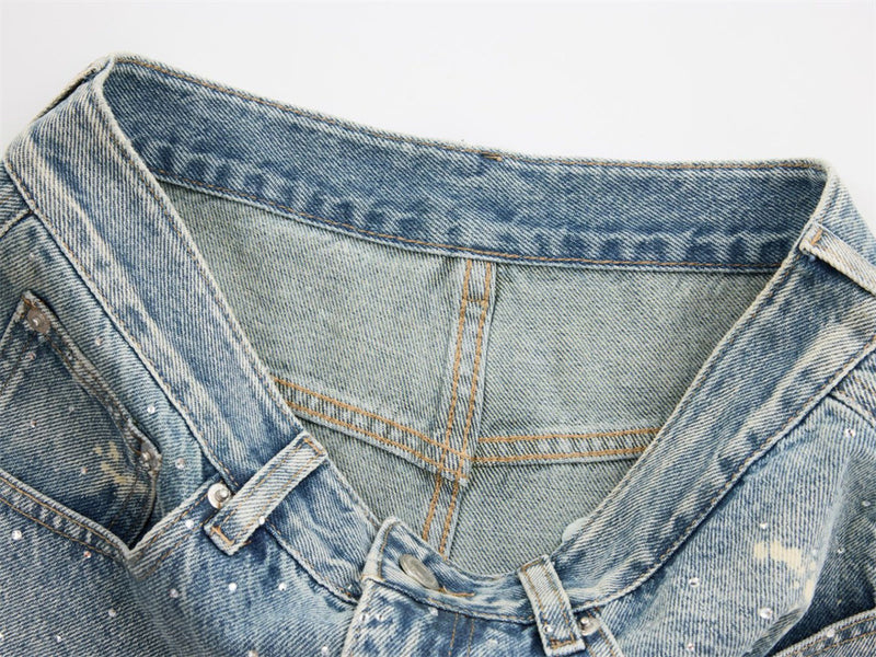 Wide-Leg Paint Splatter Jeans – Men's High-Street Light Blue Washed Denim