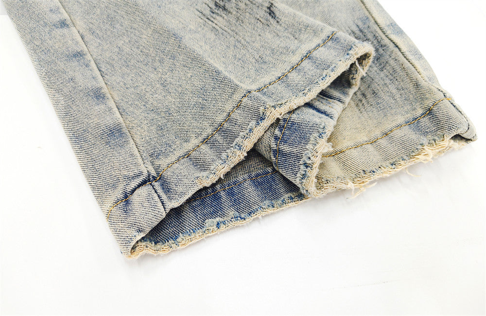 Hand-Painted Splatter Distressed Cargo Denim Shorts