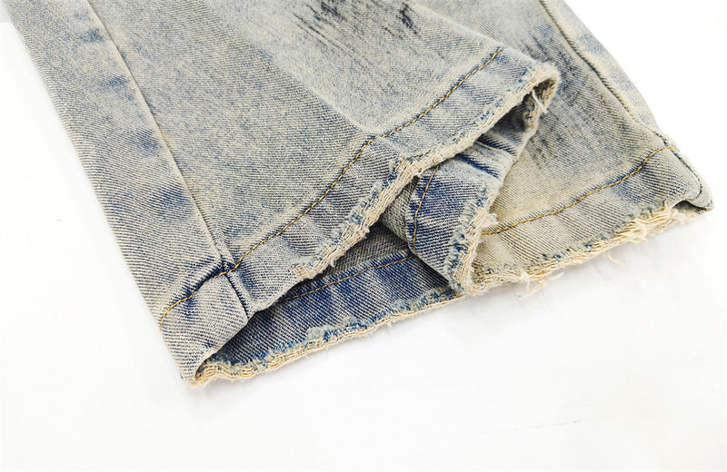 Hand-Painted Splatter Distressed Cargo Denim Shorts