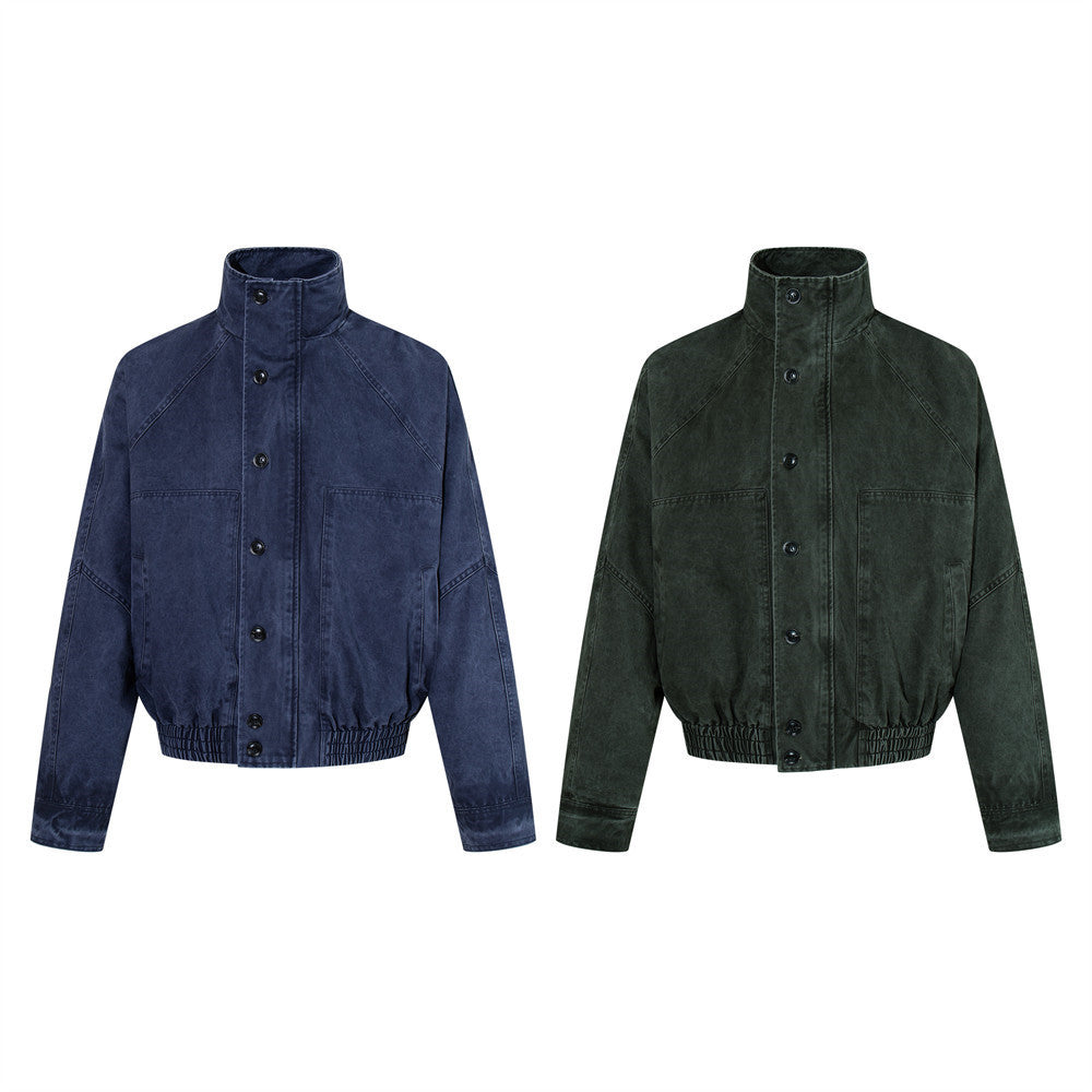 Blouson bomber en canvas lavé à col montant – Style workwear oversize