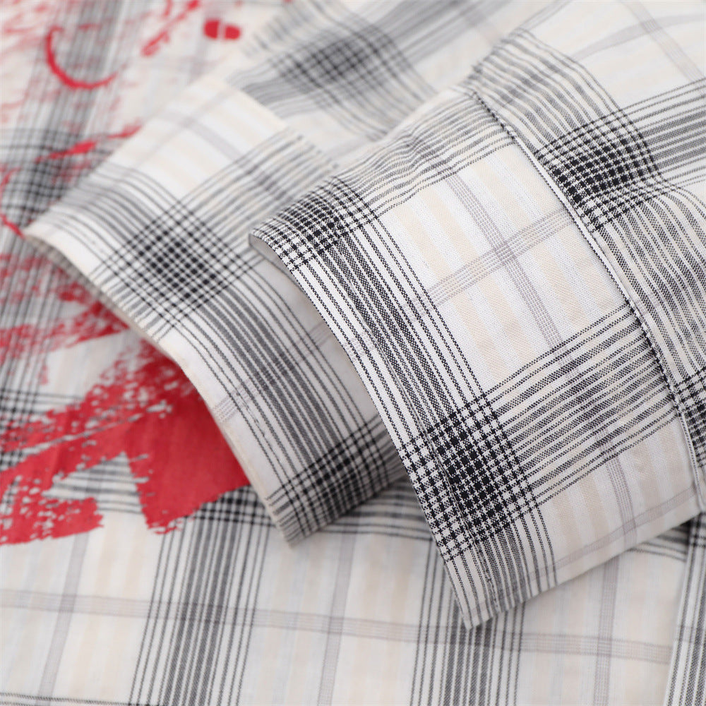 Camisa informal de botones para hombre – Estampado de graffiti a cuadros, estilo punk urbano de manga larga