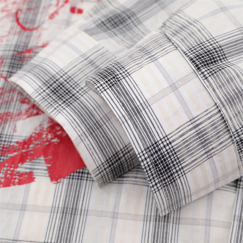 Camisa informal de botones para hombre – Estampado de graffiti a cuadros, estilo punk urbano de manga larga