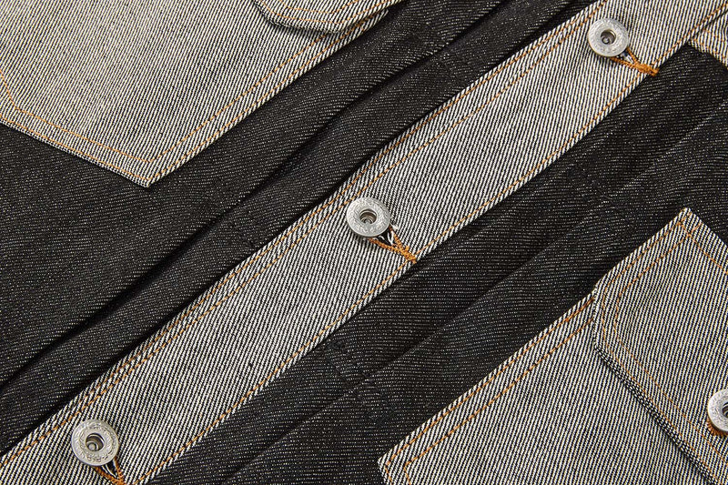 Veste en jean bicolore à empiècements contrastants – Coupe carrée