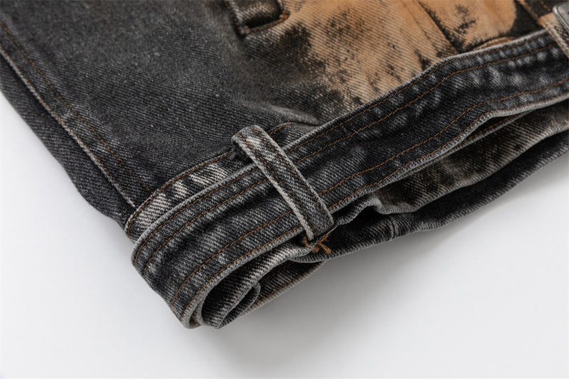 Oversized Acid-Wash Distressed Denim Jacket – Bleached Tie-Dye Punk Streetwear