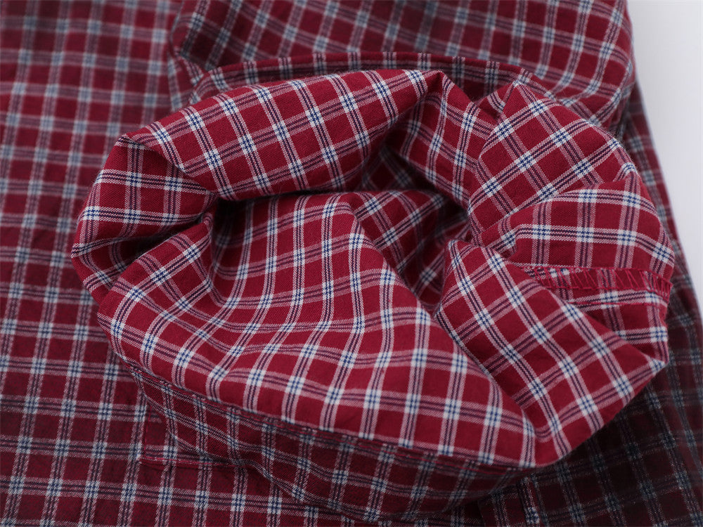Men's Short Sleeve Shirt – Plaid Tie-Dye Washed Check with Drawstring Hem