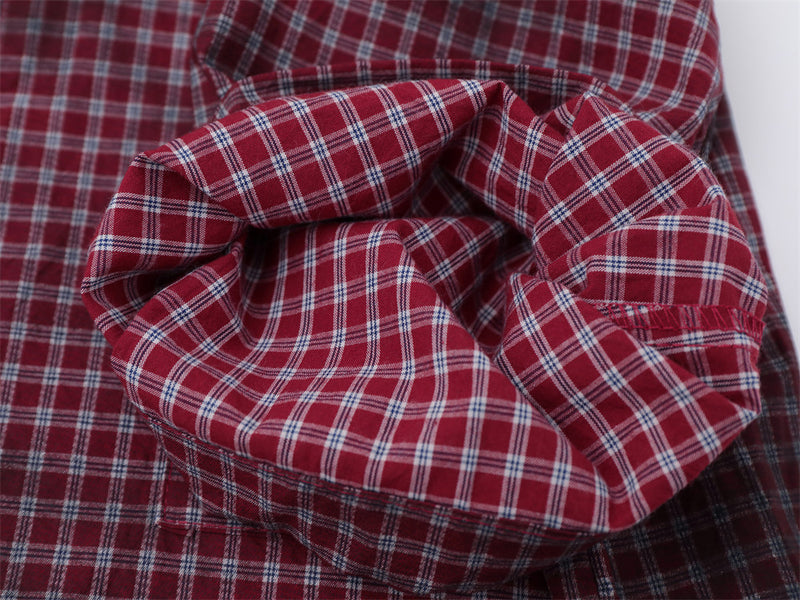 Men's Short Sleeve Shirt – Plaid Tie-Dye Washed Check with Drawstring Hem