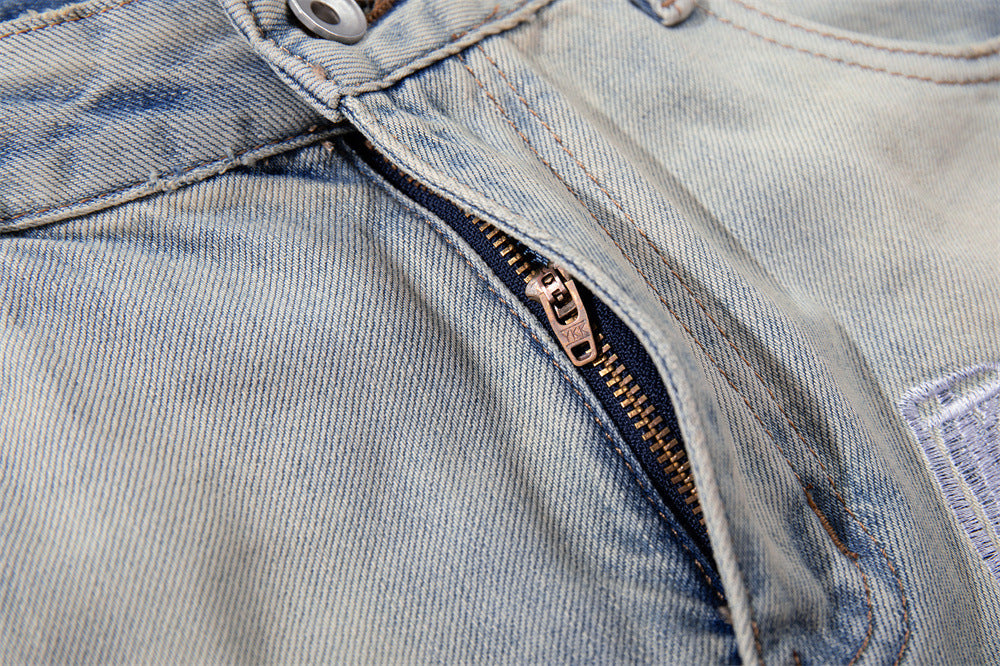 Graffiti Embroidered Wide-Leg Jeans – Punk Distressed Vintage Denim