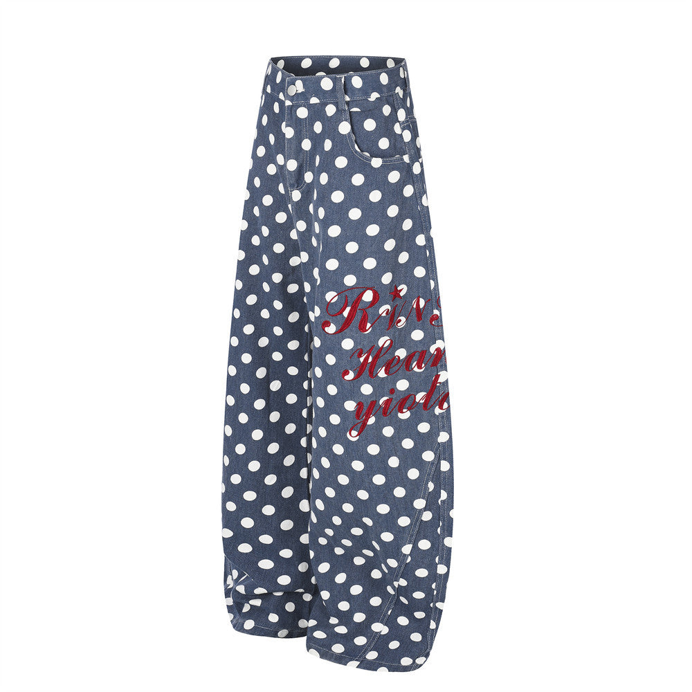 Polka Dot Wide-Leg Pants – Men's Curved Hem Baggy Trousers