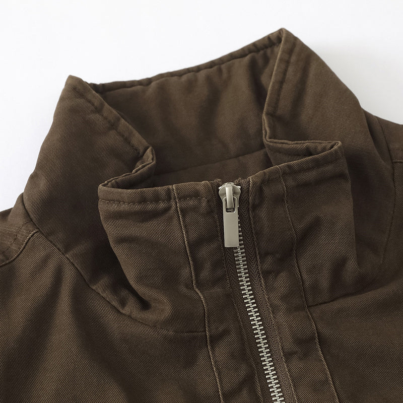 Veste bomber marron matelassée – Manteau homme zippé à col montant, style workwear