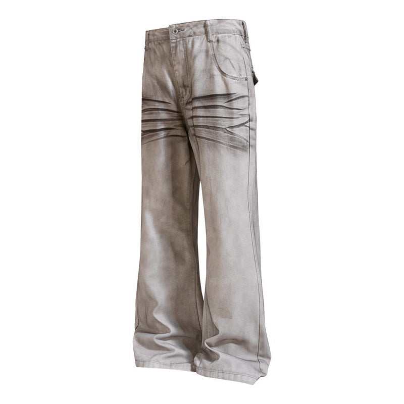 Distressed-Flare-Jeans – Herren-Wide-Leg-Denim in verwaschener Optik mit Knitterdetails