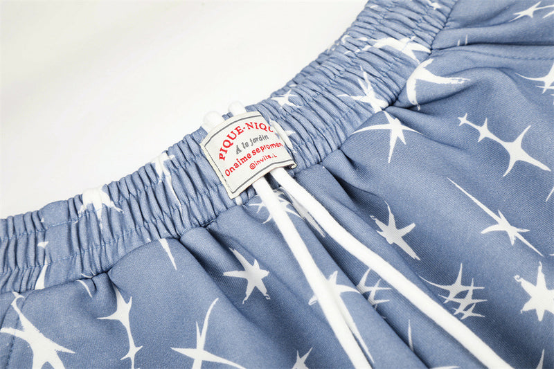 Star Print Wide-Leg Sweatpants – Men's Loose Fit Streetwear Pants in Blue