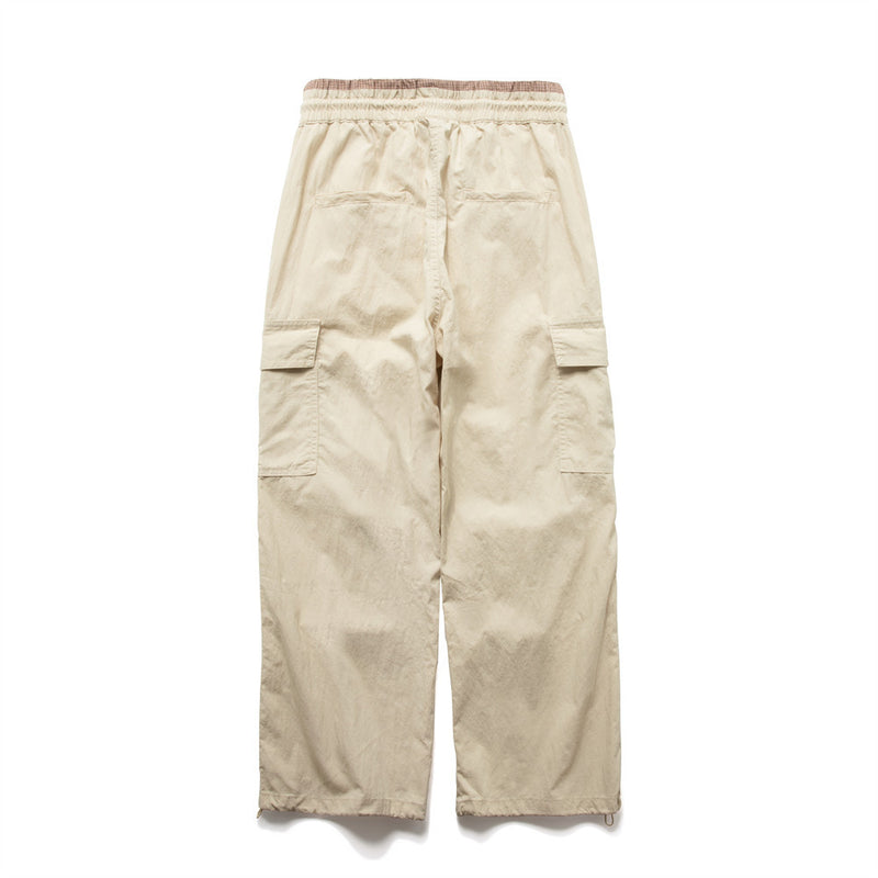 Men's Wide-Leg Cargo Pants with Double Waistband & Drawstring