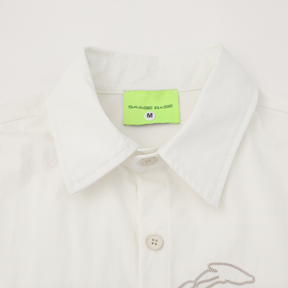 Abstract Figure Embroidered Short Sleeve Shirt – Oversized Casual Button-Up