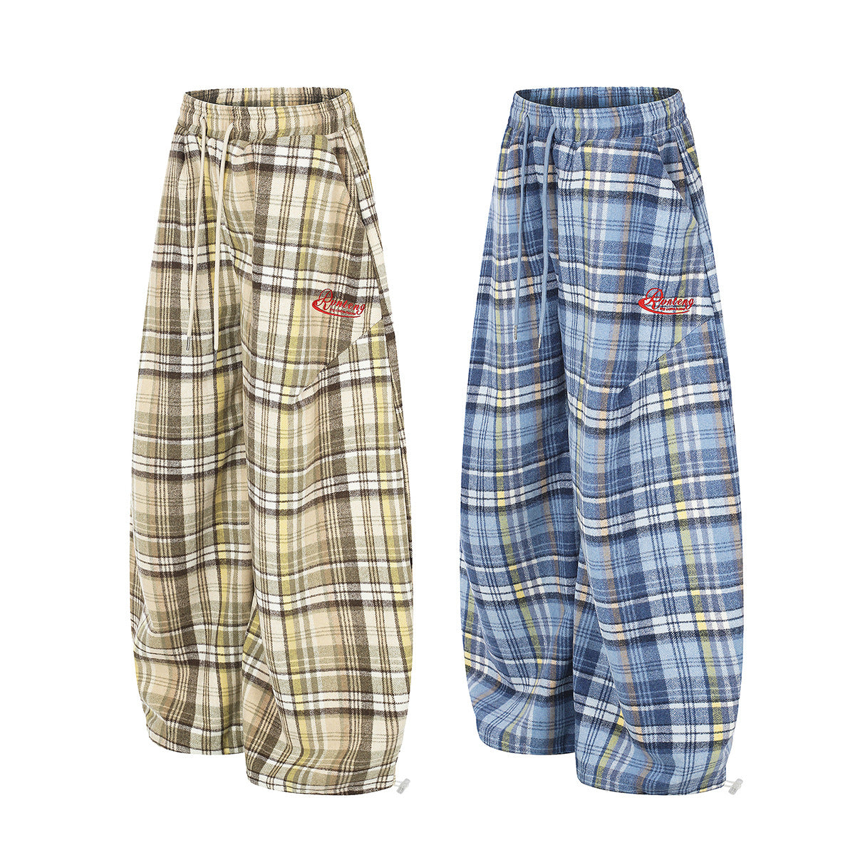 Plaid Wide-Leg Pants – Relaxed Fit Flannel Drawstring Trousers