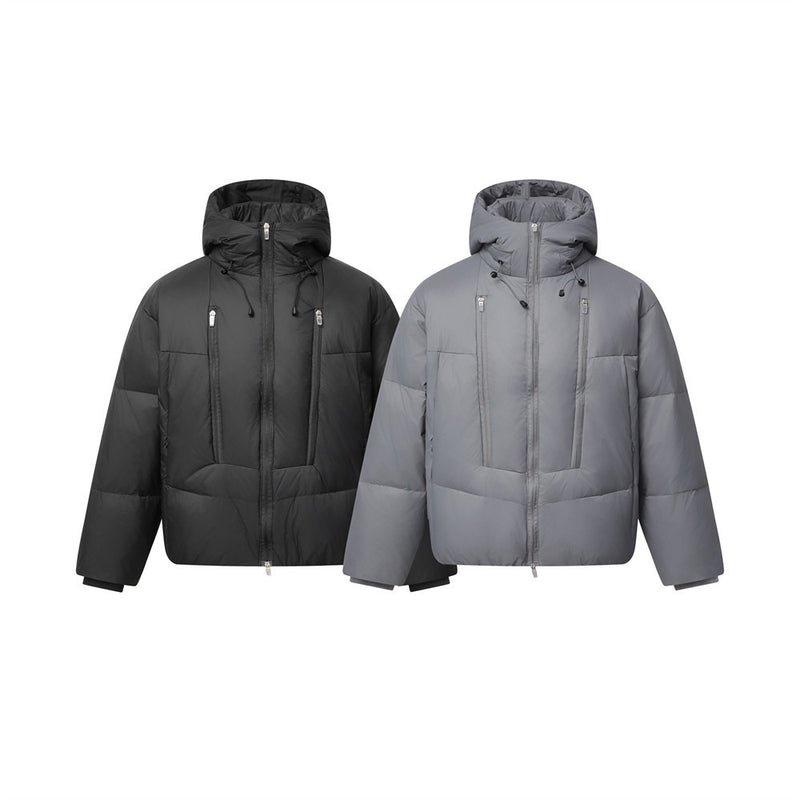 Cazadora Acolchada de Plumas con Capucha y Diseño de Varias Cremalleras para Hombre