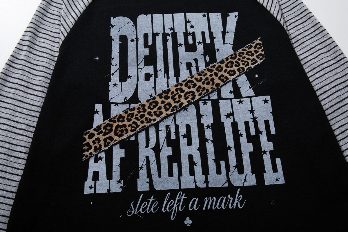 Long Sleeve Raglan Shirt – Black & Grey Stripe, Leopard Print Graphic