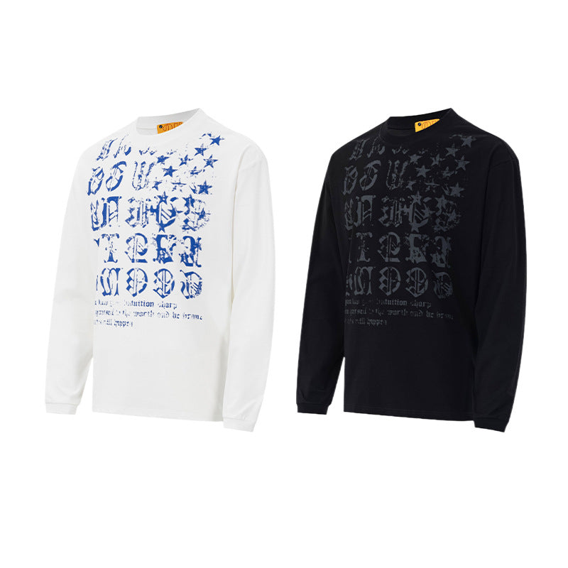 T-shirt manches longues à imprimé lettres gothiques – Col rond streetwear américain vintage