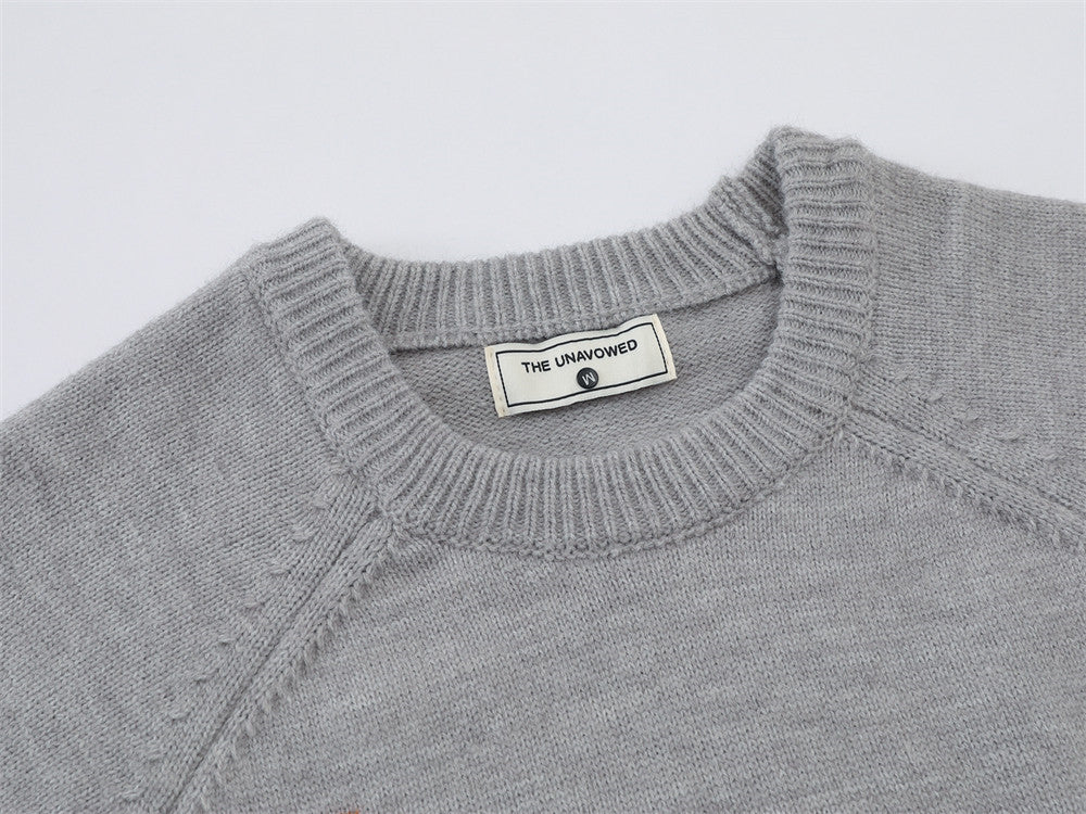 Cartoon Dog Jacquard Crew Neck Sweater – Oversized Knit Pullover
