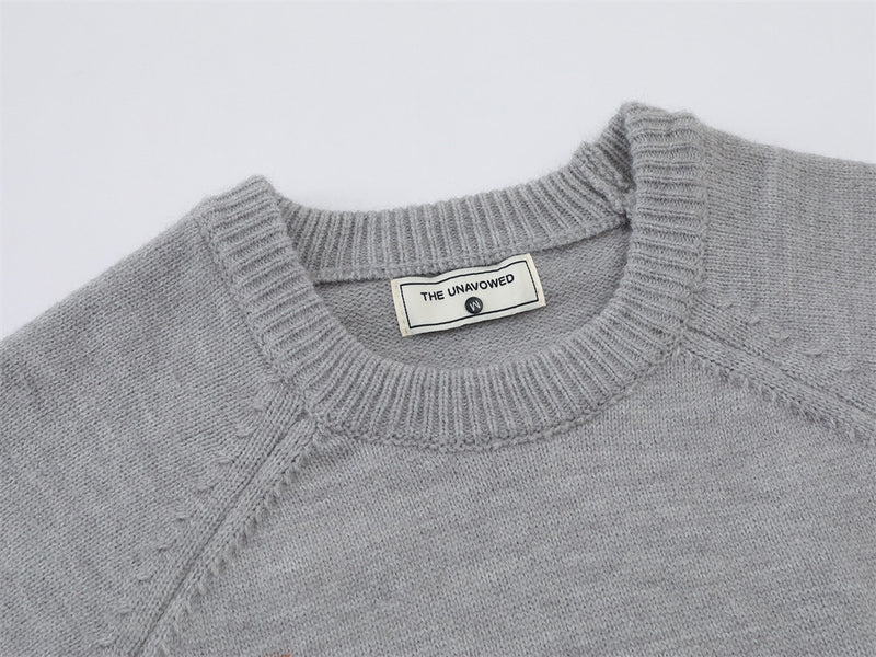 Cartoon Dog Jacquard Crew Neck Sweater – Oversized Knit Pullover