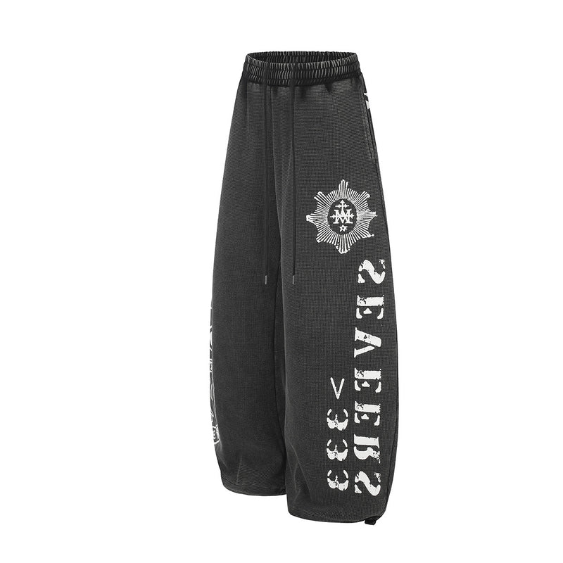 Pantalon de survêtement à jambes larges – Imprimé graphique vintage acid wash, coupe ample