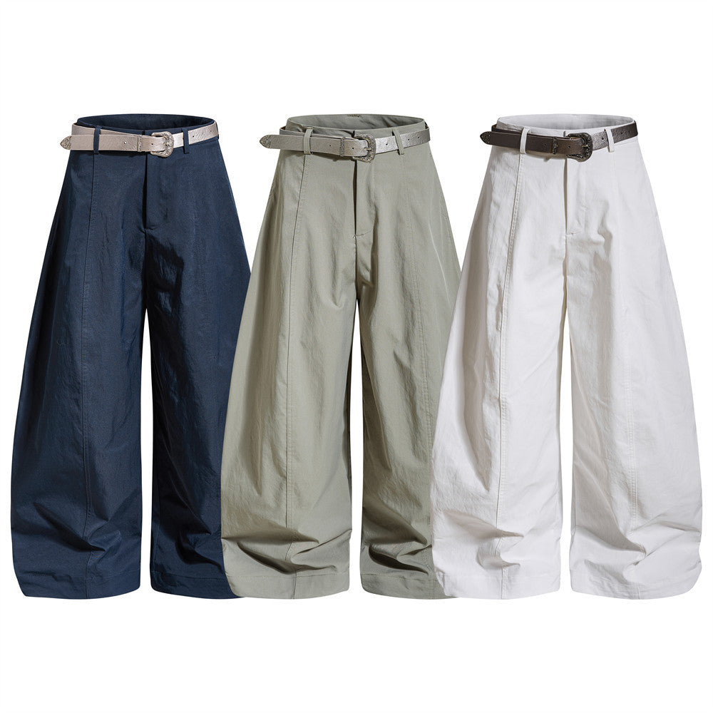 Wide-Leg Barrel Trousers with Belt – High-Waist Oversized Curved Pants