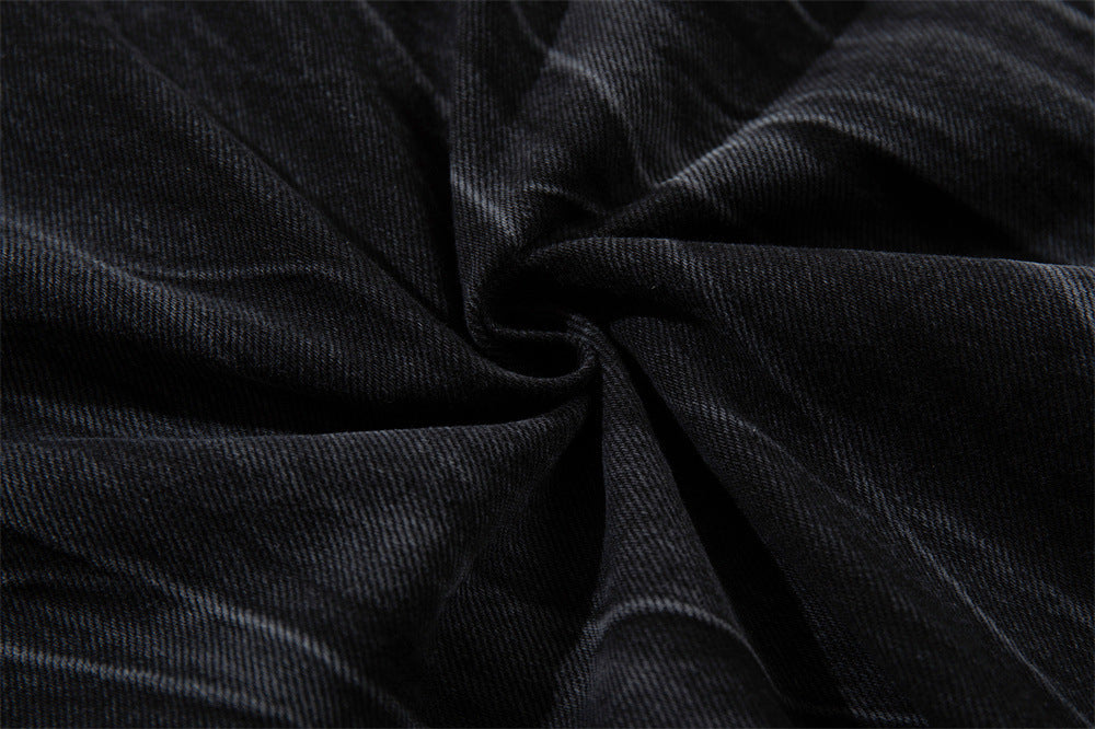 Crinkle-Washed Black Denim Shorts – Wide Leg Streetwear Fit