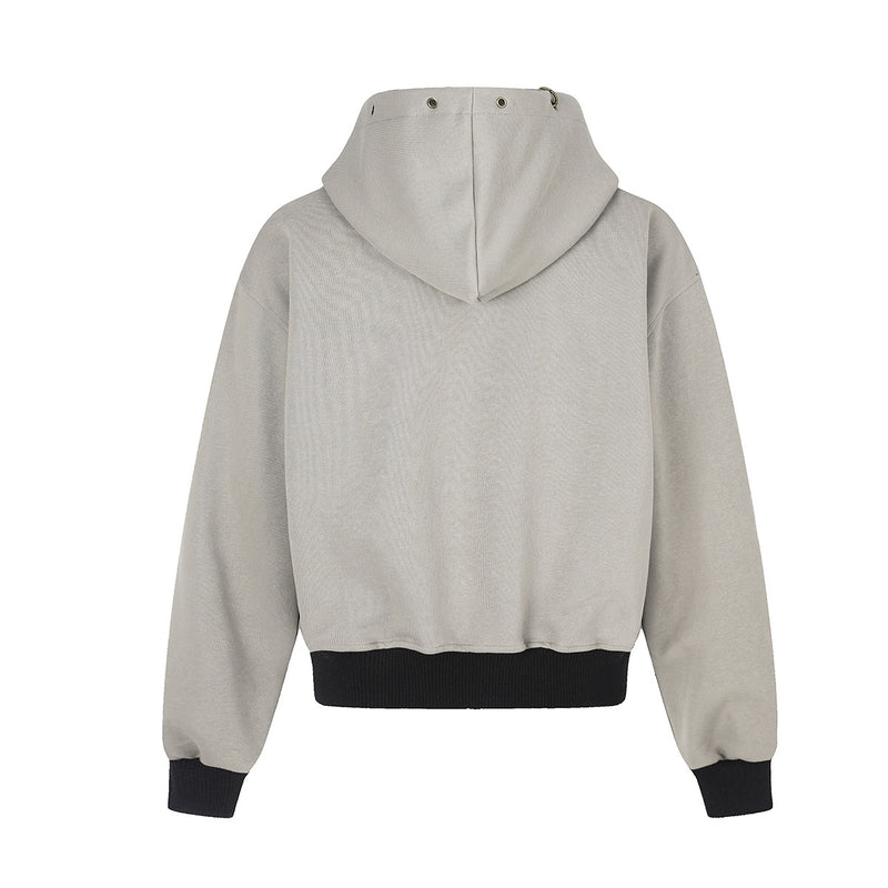 Star & Stripe Embroidered Zip-Up Hoodie with Bomber Ribbed Hem