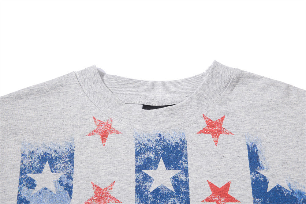 Men's Graphic Long Sleeve T-Shirt – Stars & Stripes Skatepark Print, Mock Neck