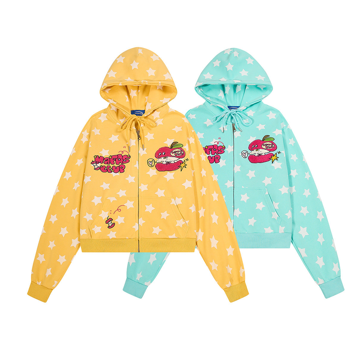 Sweat court zippé à imprimé étoiles avec pomme – Streetwear kawaii