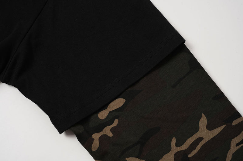 T-shirt manches longues superposé à manches camouflage – T-shirt streetwear oversize