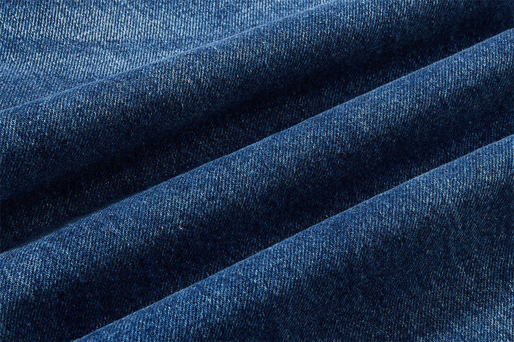 Baggy-Jeans mit weitem Bein – Knopfleiste, gewaschenes Dunkelblau, gerader High-Street-Schnitt