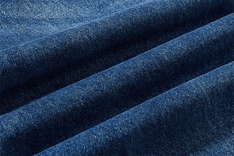 Baggy-Jeans mit weitem Bein – Knopfleiste, gewaschenes Dunkelblau, gerader High-Street-Schnitt