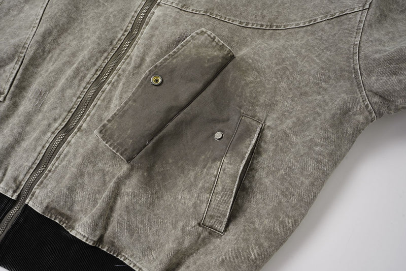 Chaqueta bomber con capucha y lavado ácido en dos tonos – Efecto falso conjunto oversize