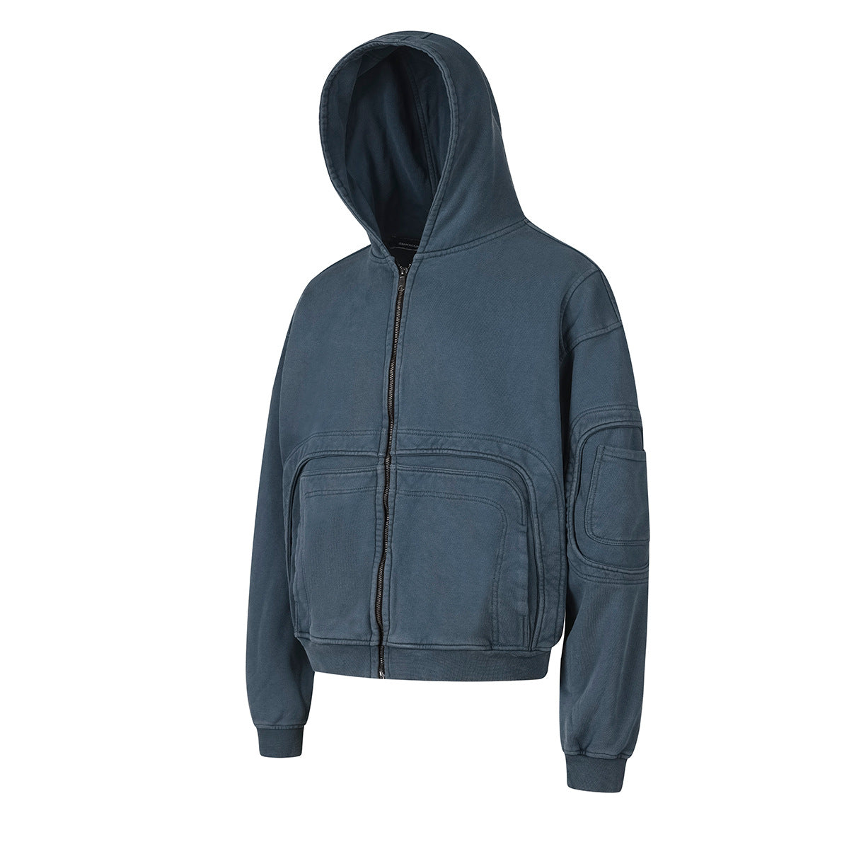 Veste à capuche zippée à multiples poches – Délavage acide vintage