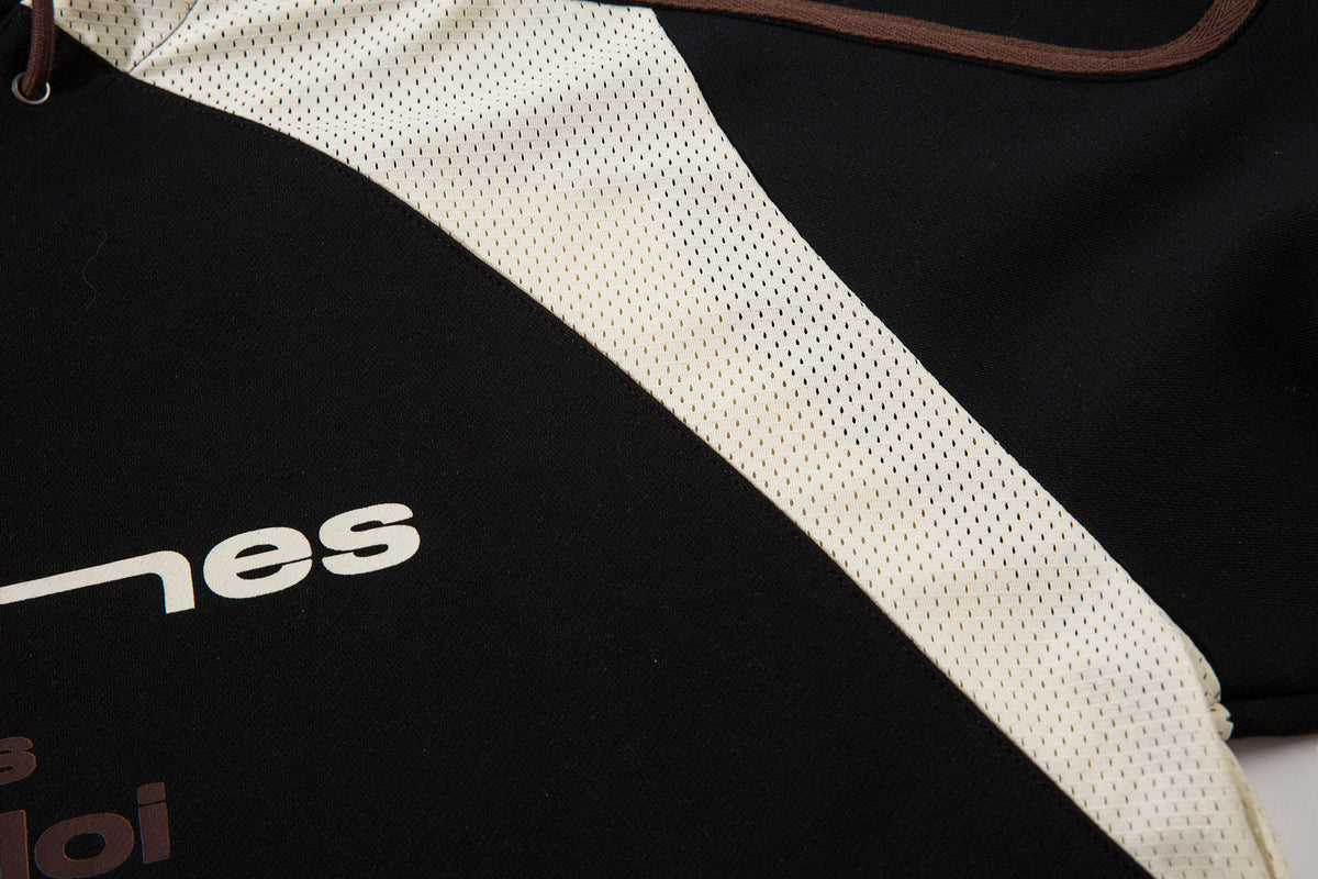 Lace-Up Hockey Jersey Sweatshirt – Colorblock Mesh Panel Pullover