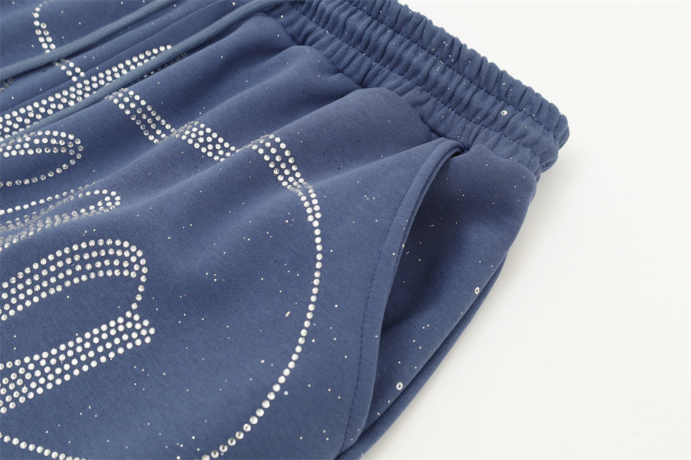 Men's Wide-Leg Sweatpants with Rhinestone Script & Glitter Fabric