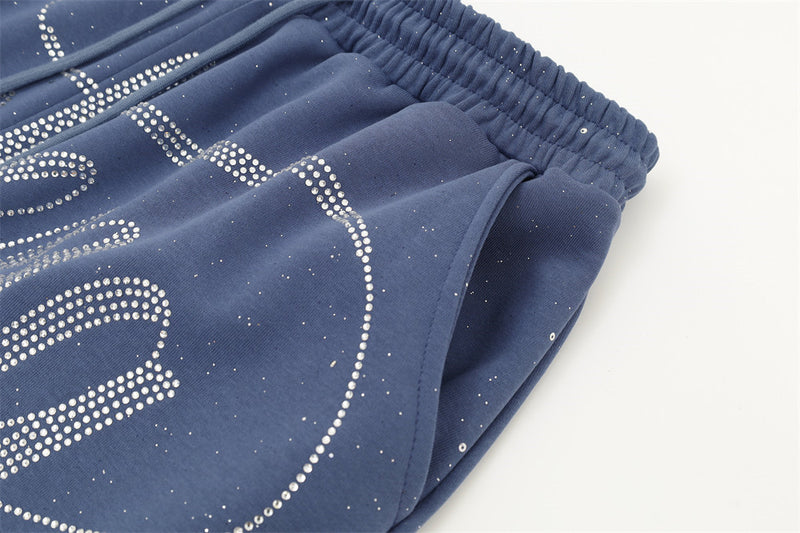 Men's Wide-Leg Sweatpants with Rhinestone Script & Glitter Fabric