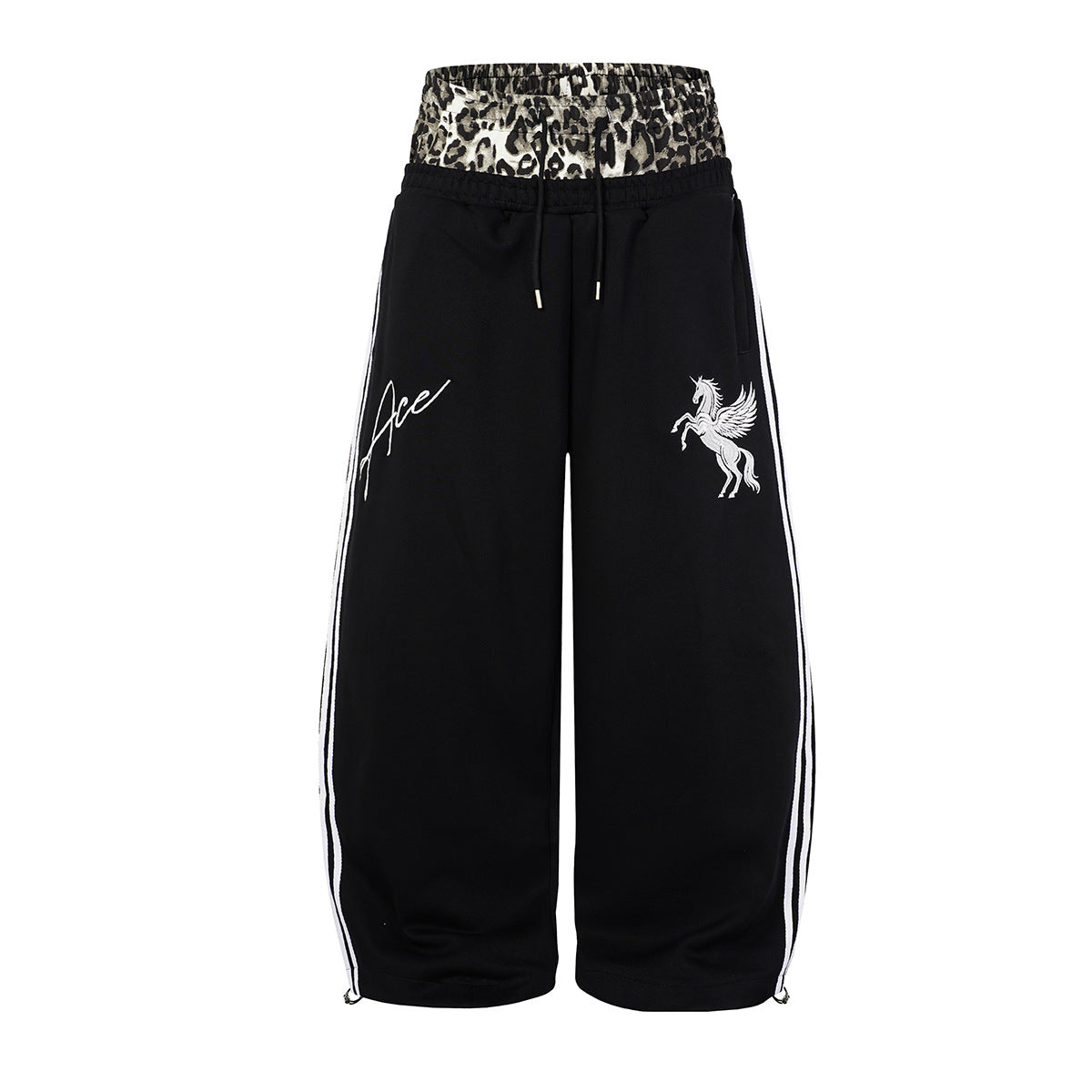 Ace Unicorn Zip-Up Hoodie & Wide-Leg Sweatpants Set with Leopard-Print Lining