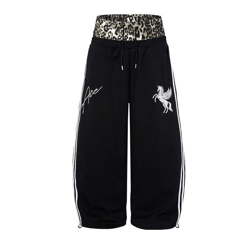 Ace Unicorn Zip-Up Hoodie & Wide-Leg Sweatpants Set with Leopard-Print Lining