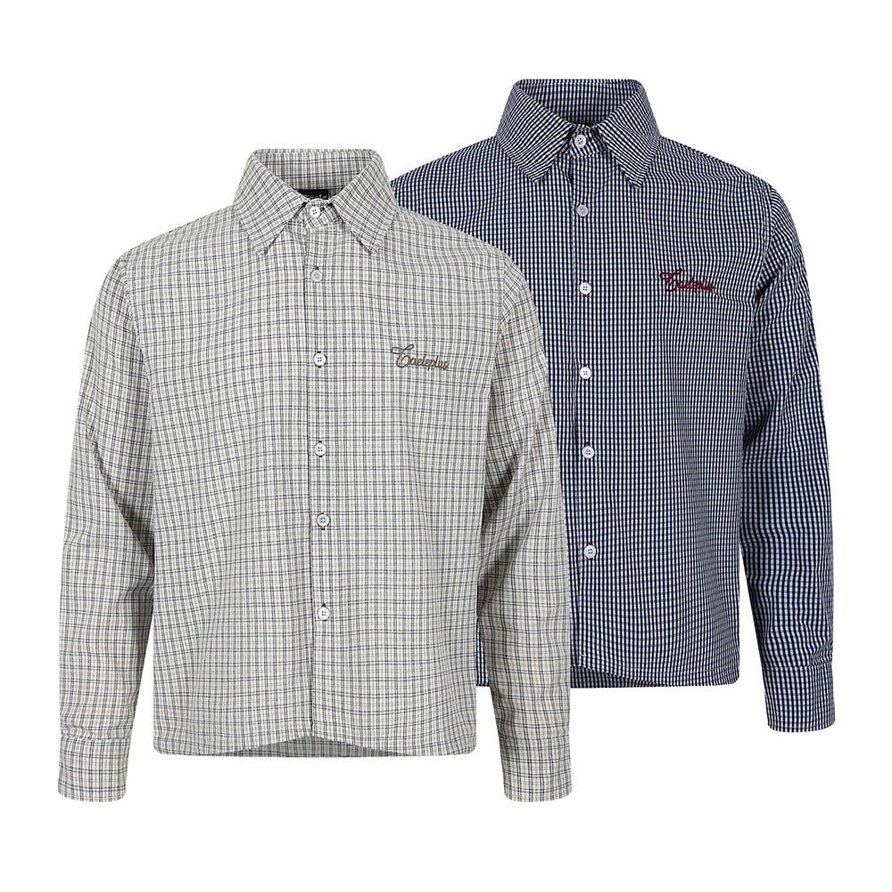Plaid Long-Sleeve Button-Up Shirt – Relaxed Fit with Embroidered Logo