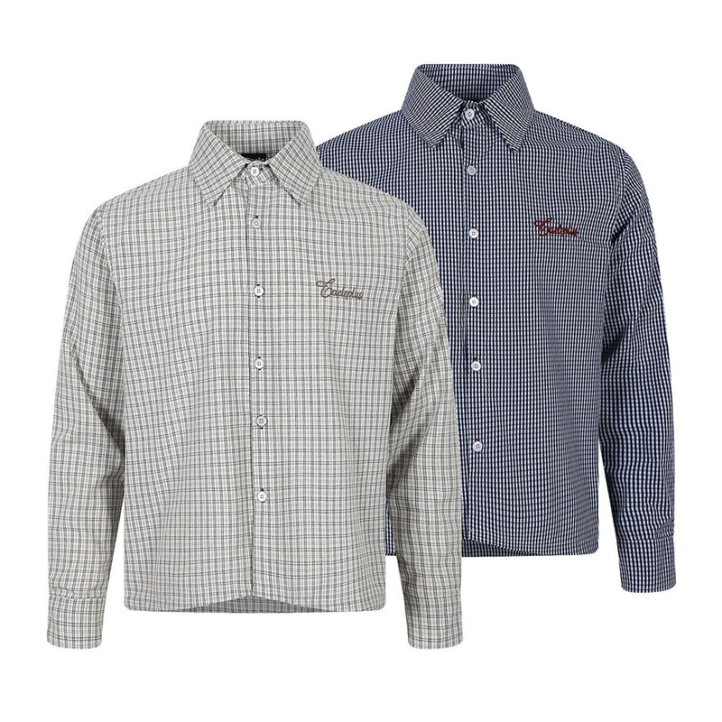 Plaid Long-Sleeve Button-Up Shirt – Relaxed Fit with Embroidered Logo