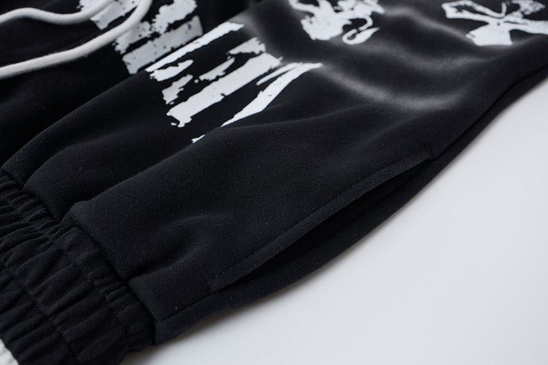 Cross Print Wide-Leg Sweatpants – Streetwear Faux Two-Piece Waistband