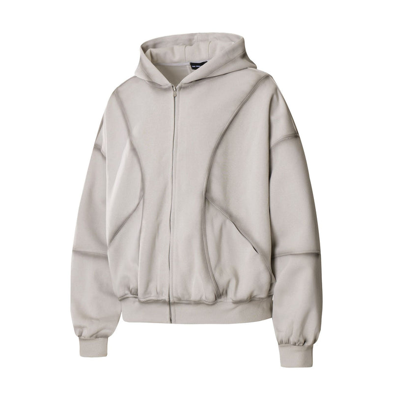 Sudadera de hombre con capucha y cremallera, paneles lavados y corte extragrande