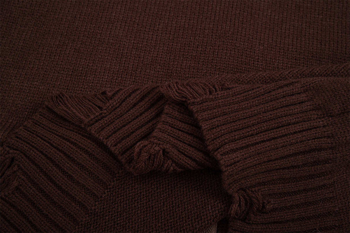 Sudadera de punto con cremallera y cruz gótica – Cárdigan de streetwear americano desgastado