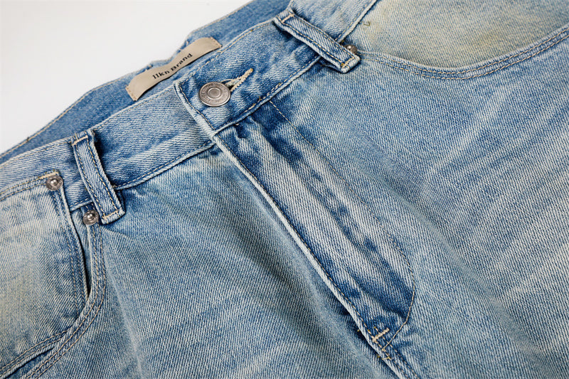 Barrel Leg Jeans Vintage Washed Wide-Leg Denim Pants with Pocket Detail
