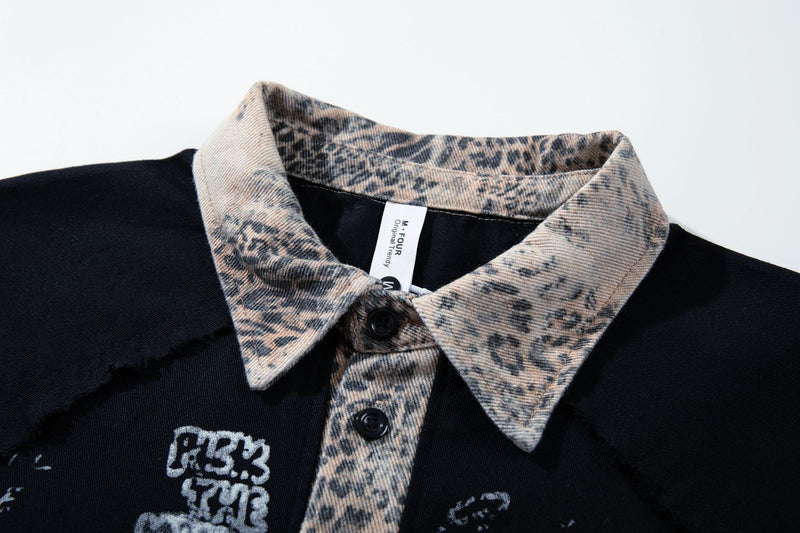 Chemise à col et manches courtes – Polo patchwork léopard graffiti